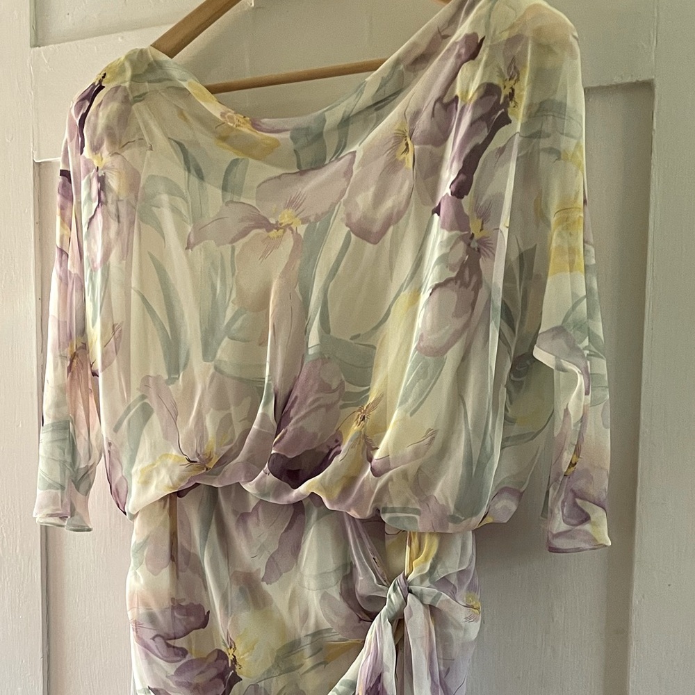 Vintage “Badgley Mischka” flowy shirred 80s/20s style billowy chiffon dress - Picture 5 of 9